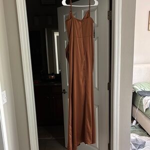 Elegant Brown Spaghetti Strap Dress